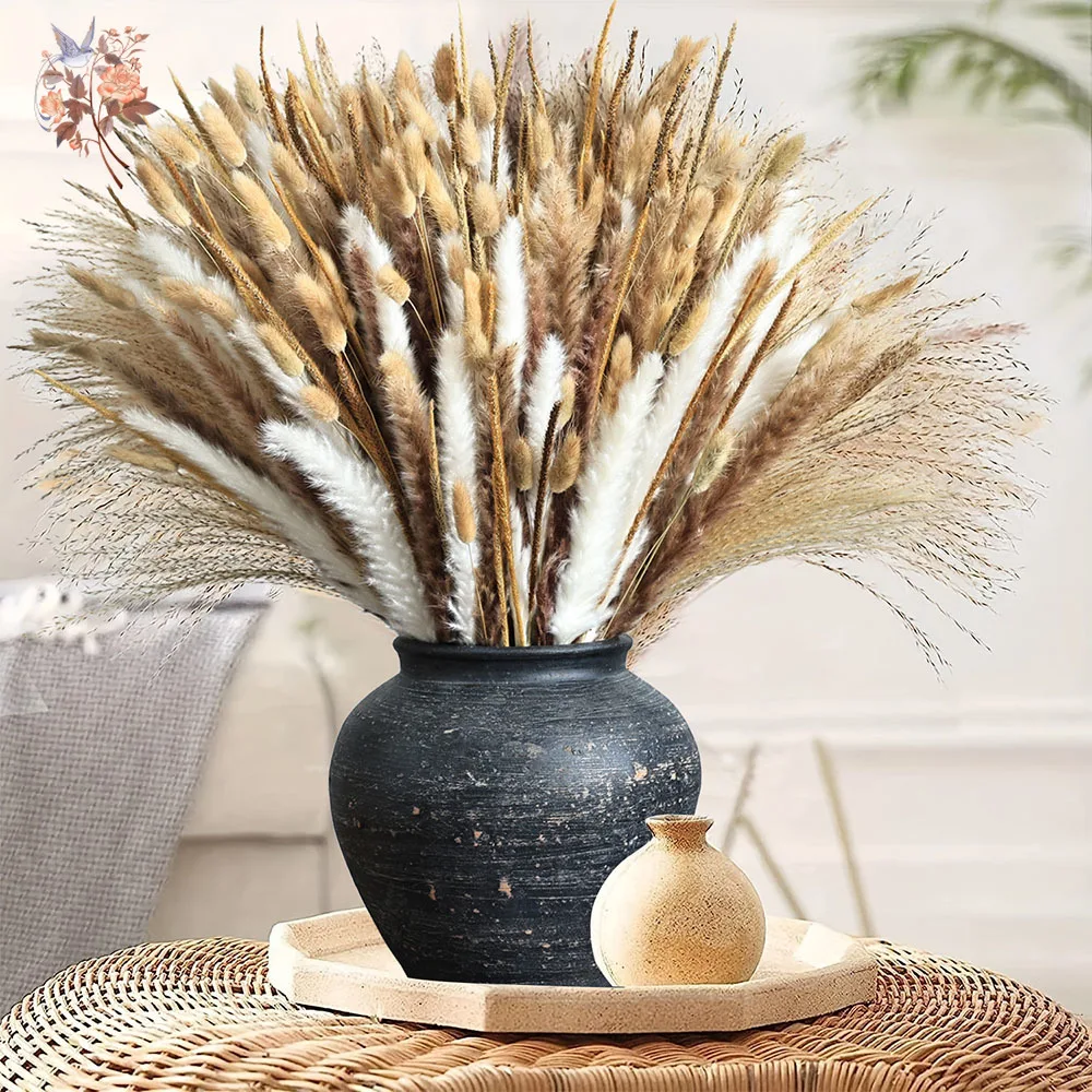 400 Piezas de Flores Secas Mixtas, Ramo de Hierba de Pampas Esponjosa y Colas de Conejo para Decoración Boho del Hogar, Relleno de Jarrones para Bodas, Arreglos Florales DIY