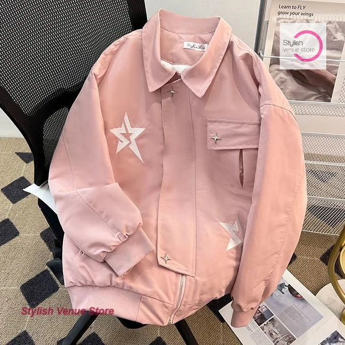 

American high street niche coat women spring and autumn new loose couple jacket Joker casual shirt embroidered baseball uniform