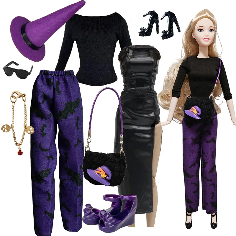 

1/6 Toy Doll Cosplay Clothes Halloween Pants Witch Cap Belts Bags Outfits for 27-30cm Joints Doll Barbi Xinyi FR MengF Doll