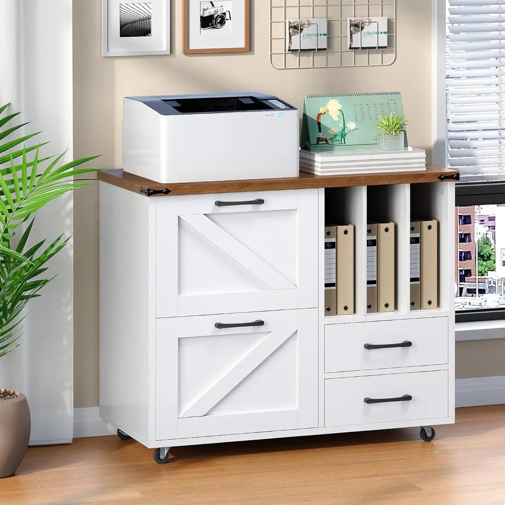 

Lateral File Cabinet, Mobile Lateral Filing Cabinet with 4 Drawers, Printer Stand with File Cabinet, Fit A4, Letter Size, Farmh