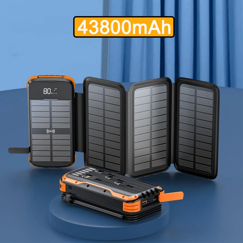 

43800mAh Solar Power Bank Wireless Charger Powerbank for iPhone 15 14 13 12 Samsung Huawei Xiaomi PD 20W Fast Charging Powerbank