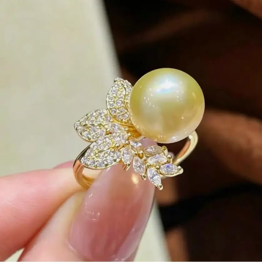 gorgeous 10-11mm south sea round gold pearl ring 925s