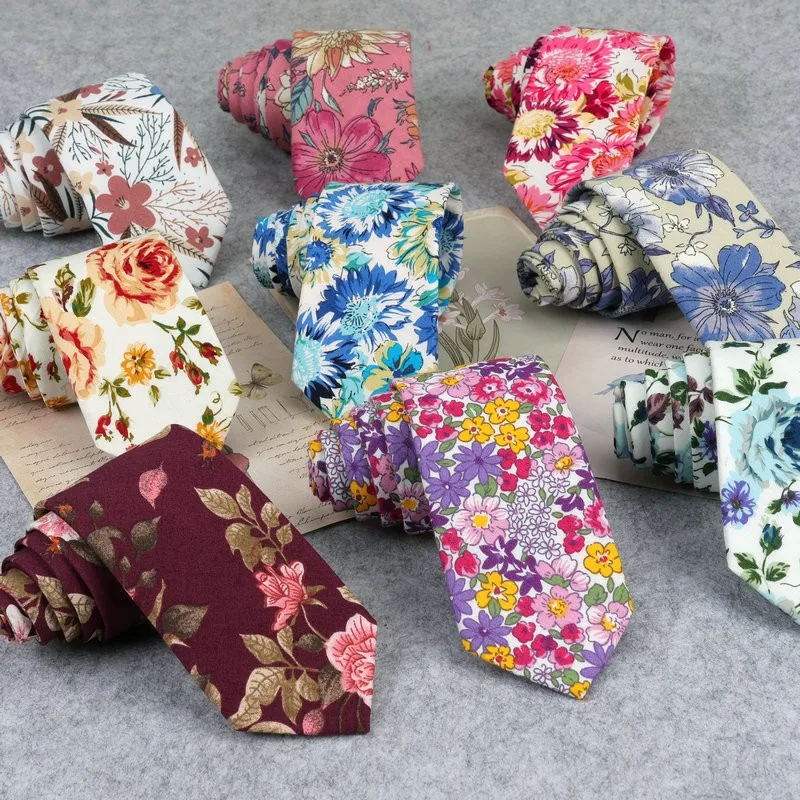 

Floral New Cotton Neck Tie Beautiful Mens 6cm Dress Wedding Accessories Party Tuxedo Shirt Tie Gift Fashion Male Necktie Cravat