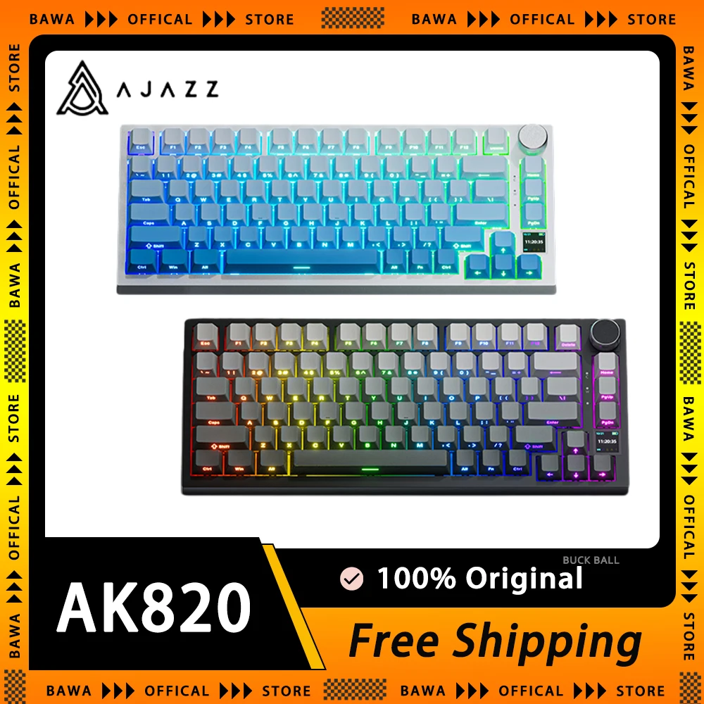 

Ajazz Ak820 Pro Keyboard Three Mode Tft Screen Multifunctional Knob Gaming Mechanical Keyboard Hot Swap Rgb Gasket Office Gifts