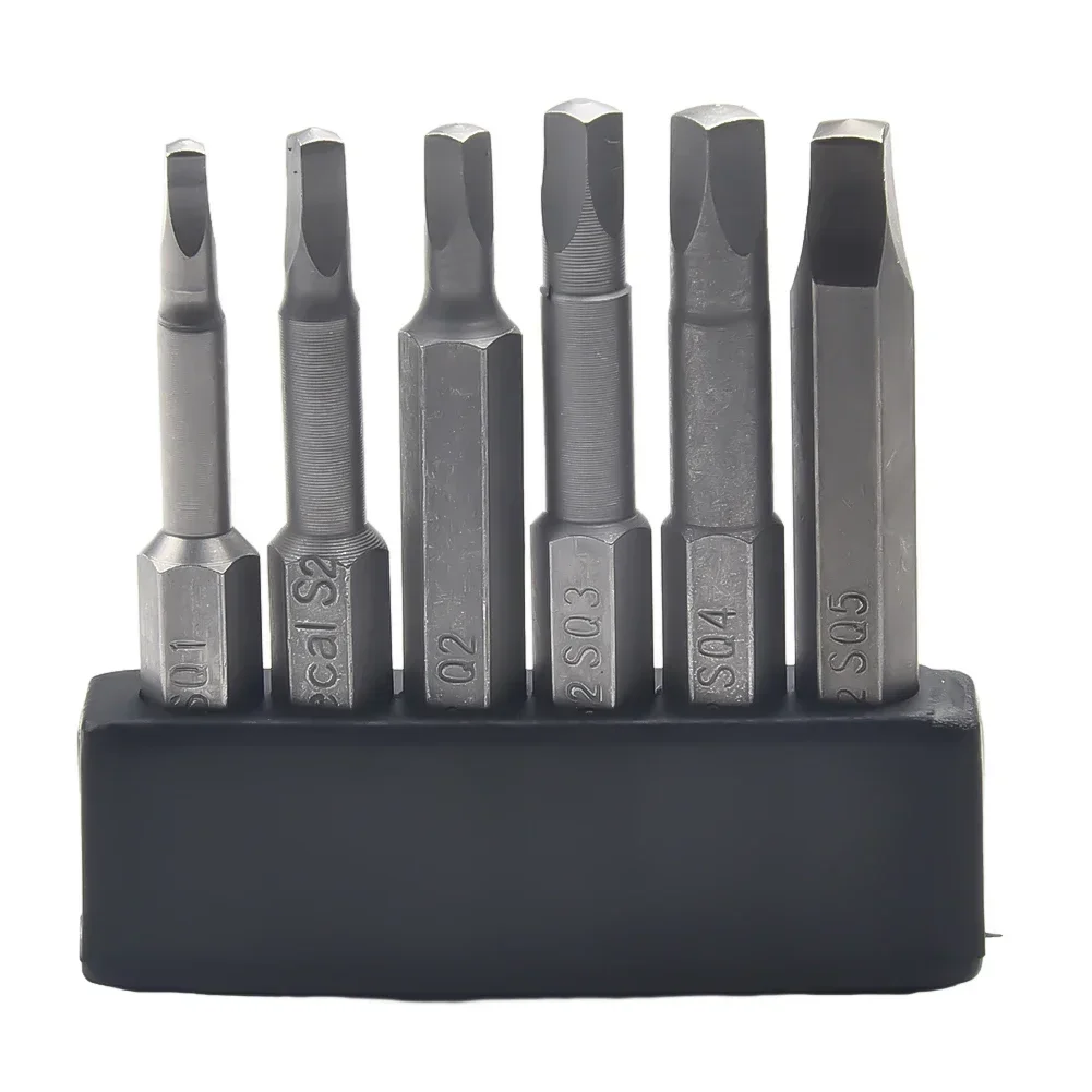 6pcs 50mm Magnetic Square Head Screwdriver Bits 6.35mm Shank SQ1 SQ2 SQ2.74 SQ3 SQ4 SQ5 For Electrical Electrician Hand Tools