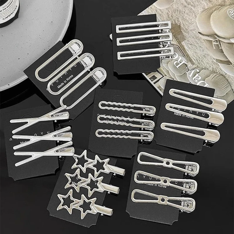3/24Pcs Girls Hair Accessories Silver Y2k Hair Clips For Women Elegant Metal Duckbill Clip Gilrs Hairpins Side Bangs Barrettes image 2