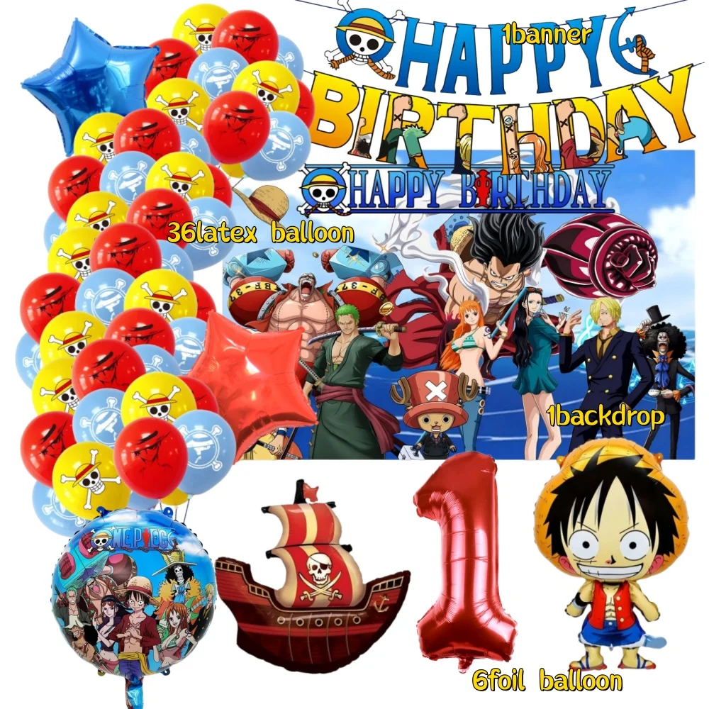 

1 Set Anime ONE PIECE Luffy Balloons Banners Photography Background Party Decorations Set Cartoon Kids Birthday Party Accessorie