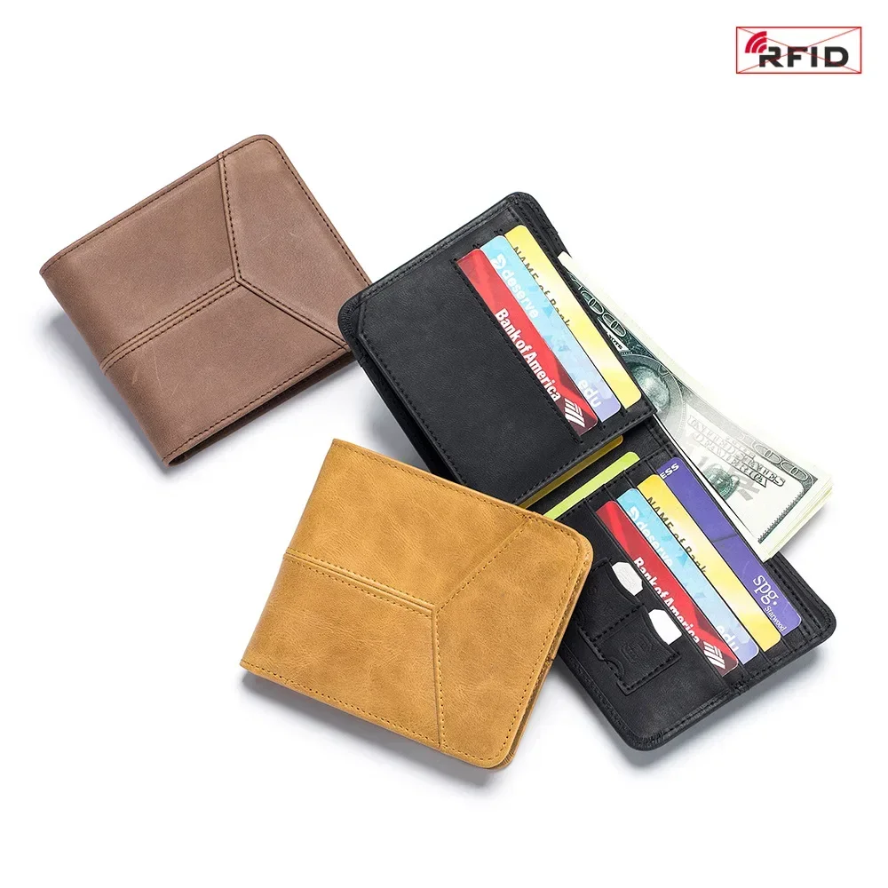 New Genuine Leather Rfid Anti-theft Brush Men's Wallet Classic Retro Multi-card Holder Wallet Short Two Fold Three-fold Wallets