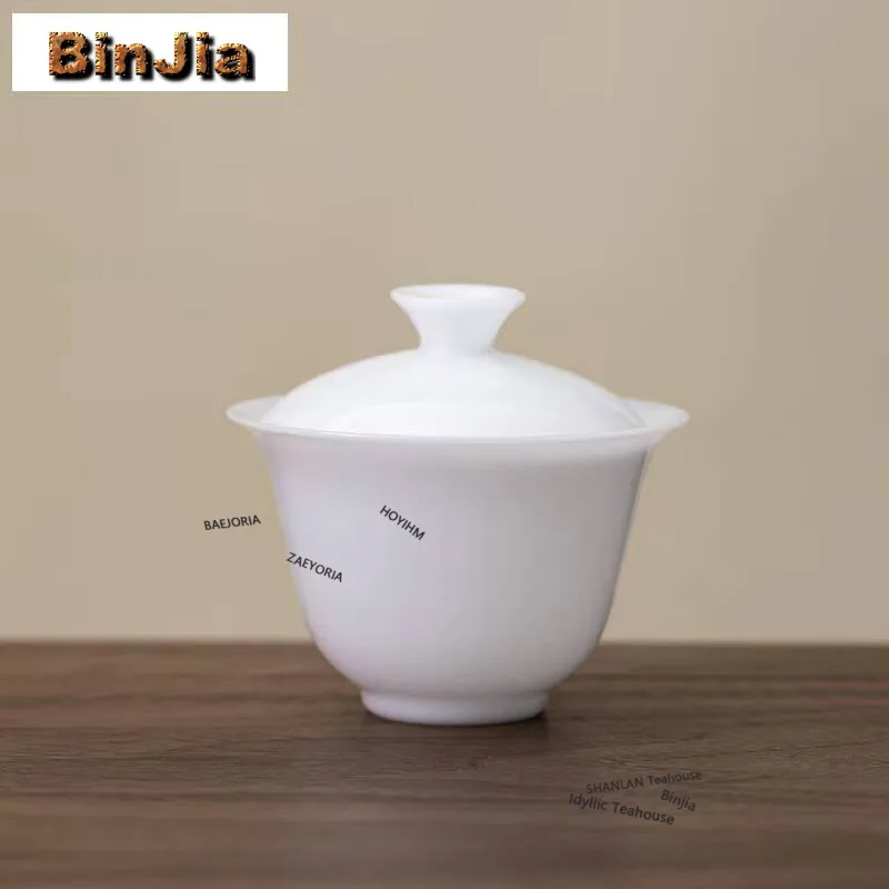 

100ml Sheep Fat Jade Ice Seed Thin Body Gaiwan Elegant Tea Tureen Tea Bowl With Lid Kit Tea Maker Cover Bowl Cafes Decoration