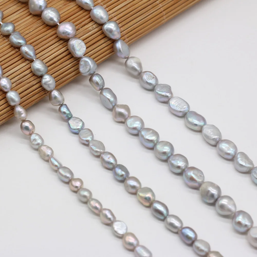 Natural Pearl Vertical Hole Two-sided Light Gray Bead 5/6/7/8/9/10MM For Jewelry Making DIY Necklace Accessories Charm Gift 36CM