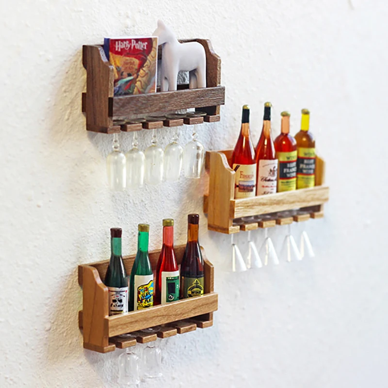 1Pc 1:12 Wooden Miniature Dollhouse Wine Glass Hanging Rack for Doll Accessories Toy Dolls House Home Decor Furniture