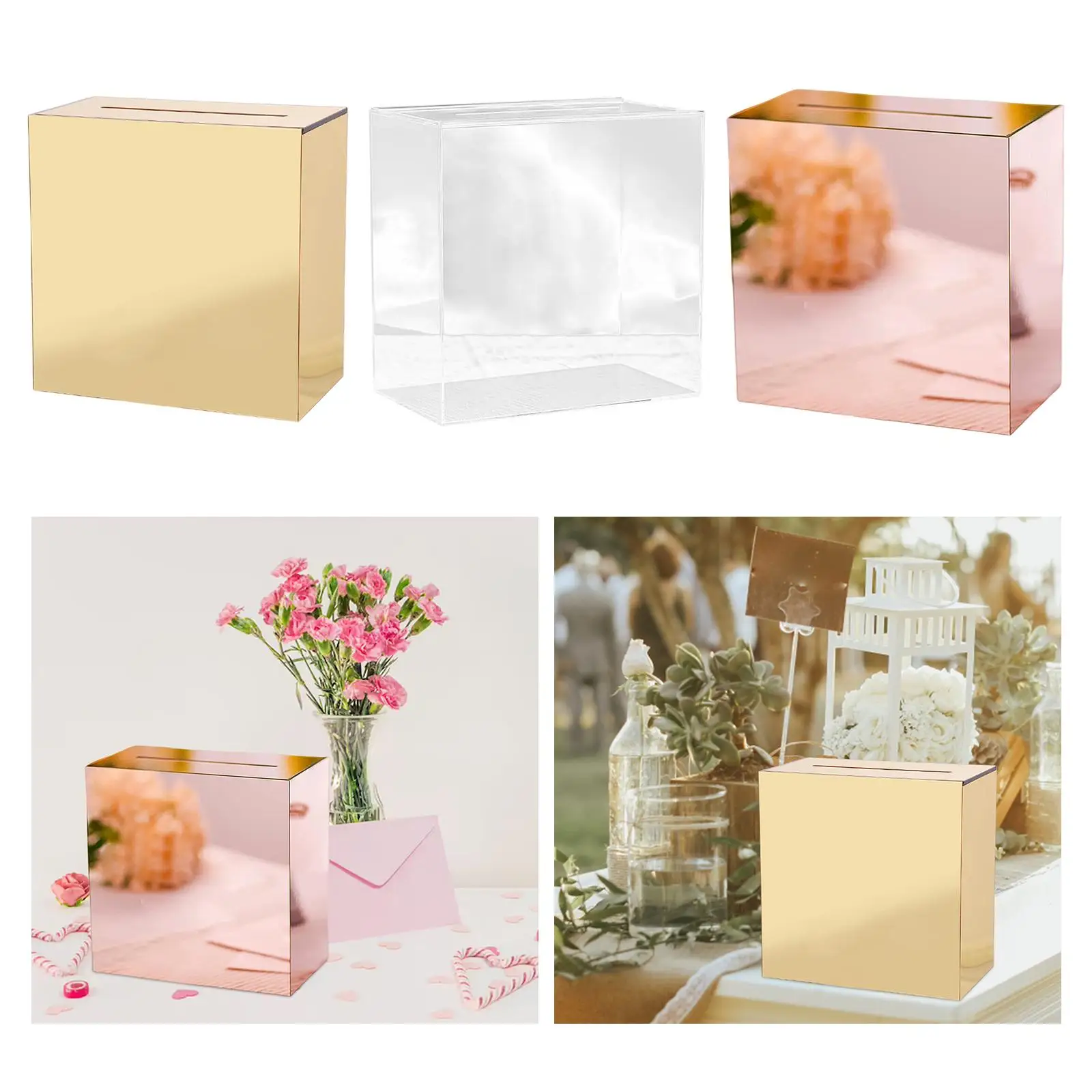 Acrylic Wedding Cards Case Golden Wedding Envelope Box Wedding Party Blessing Letter Collection Gift Box For Birthday Wedding