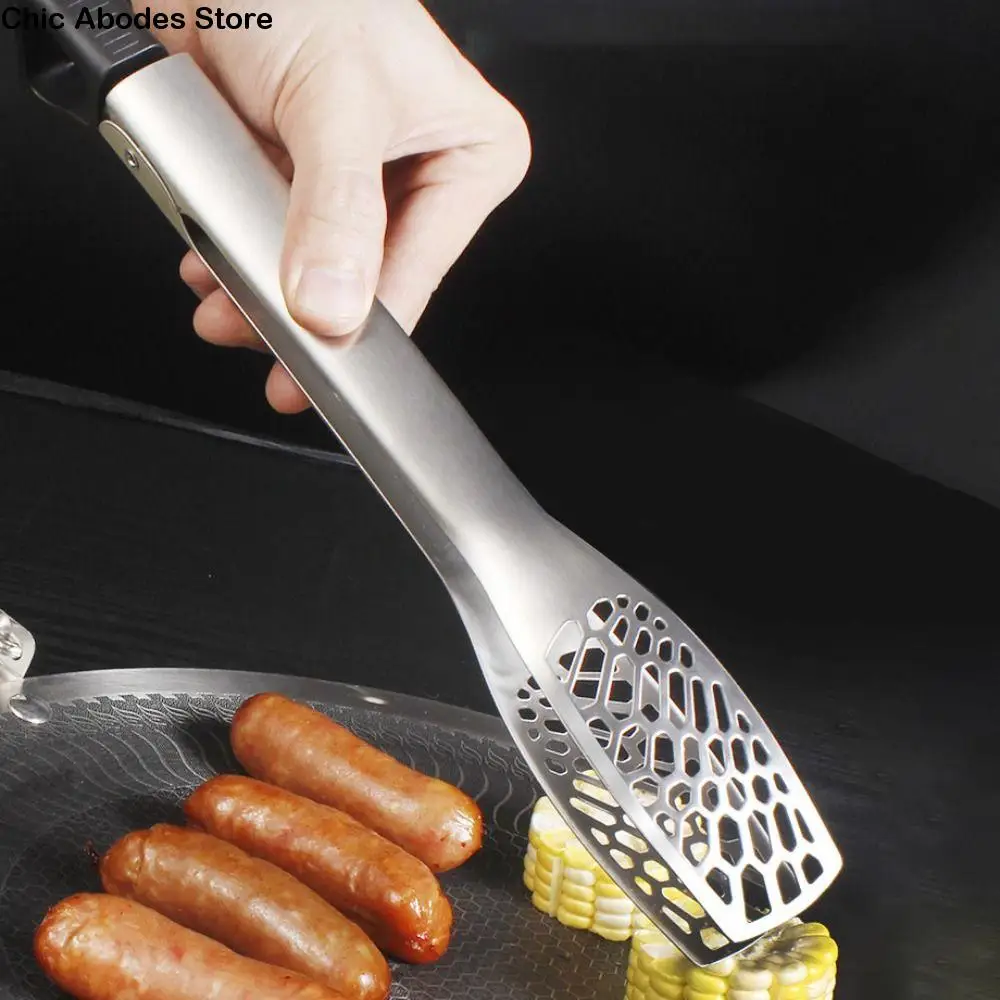 

Multipurpose Stainless Steel Barbecue Clip Anti-scalding Hollow Head Bread Clamp Long Handle Heat Resistant Cooking Clip BBQ