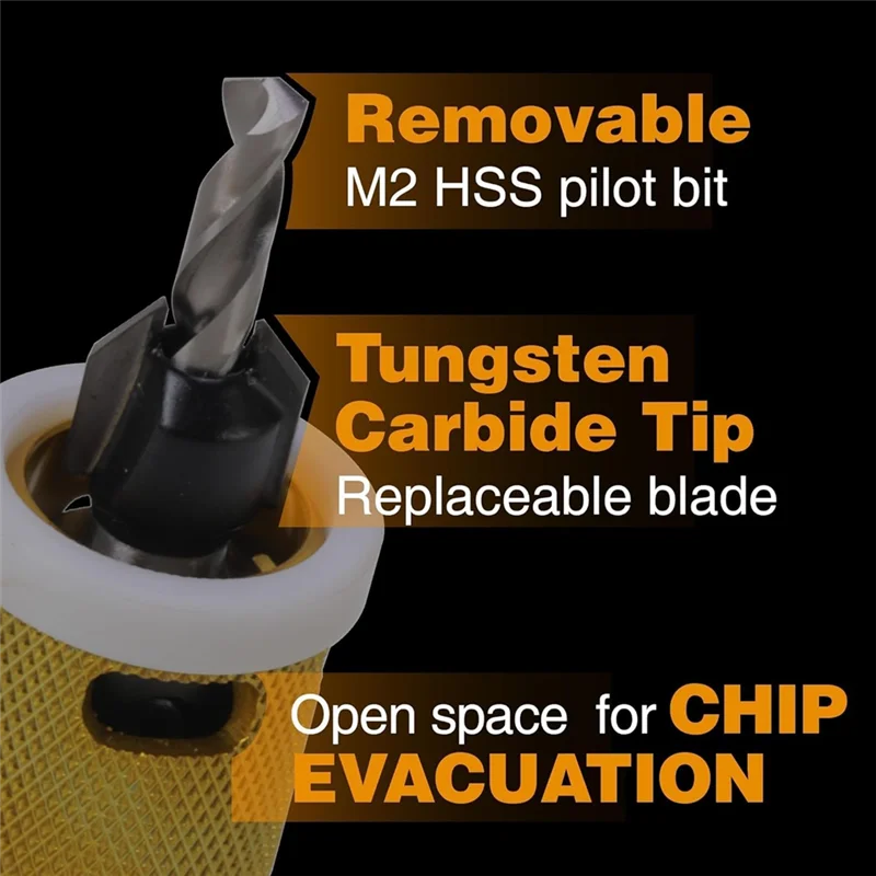 ABRB-1/8x3/8 Polegada brocas de escareador com ponta de carboneto com parada de profundidade de baixa fricção, broca escareadora de haste hexagonal de 1/4 Polegada