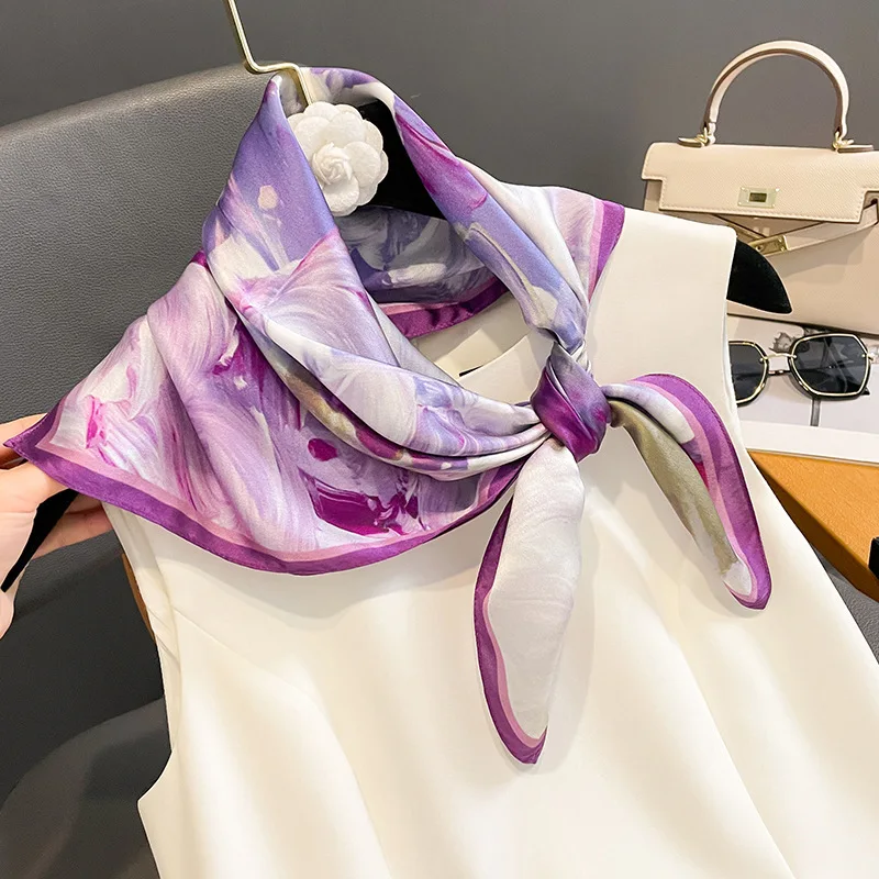 Women 100% Silk Square Scarf Hairband Office Lady Neck Scarves Design Print Luxury Neckerchief Bandana Spring Foulard Shawls