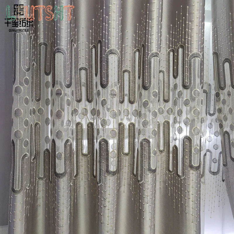 New Modern Minimalist Embroidered Shading Curtains for Living Room Study French Window Balcony Bedroom Curtain Decoration