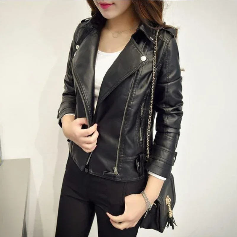 Fall Women Short Black PU Jacket Gothic Punk Style Fashion Motorcycle Leather Jacket Casual Wild Coat Goth Winter Coats