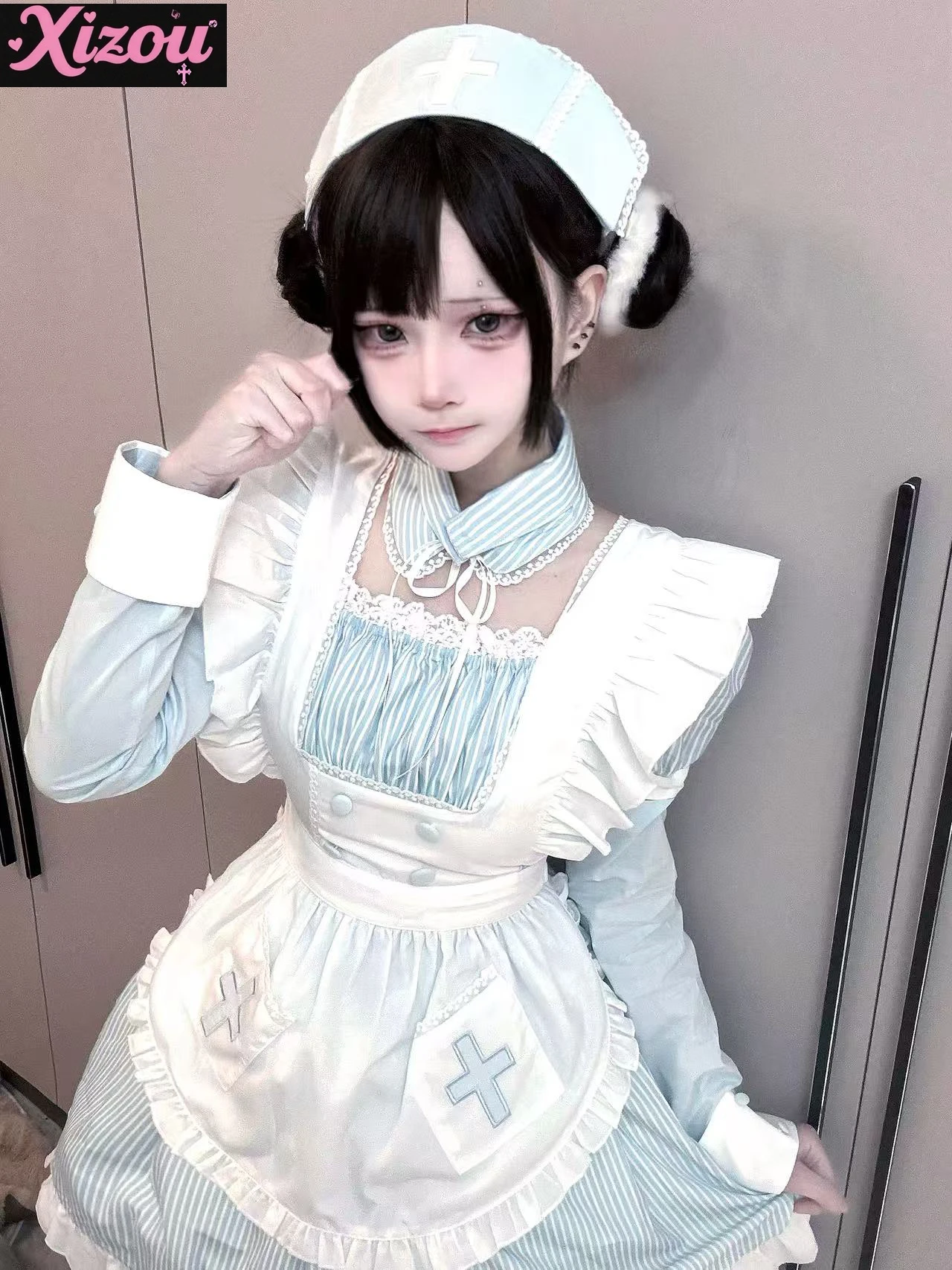 

Японский мягкий милый субкультура Y2k акварельный косплей медицинский фартук горничной с вышивкой и длинными рукавами для женщин