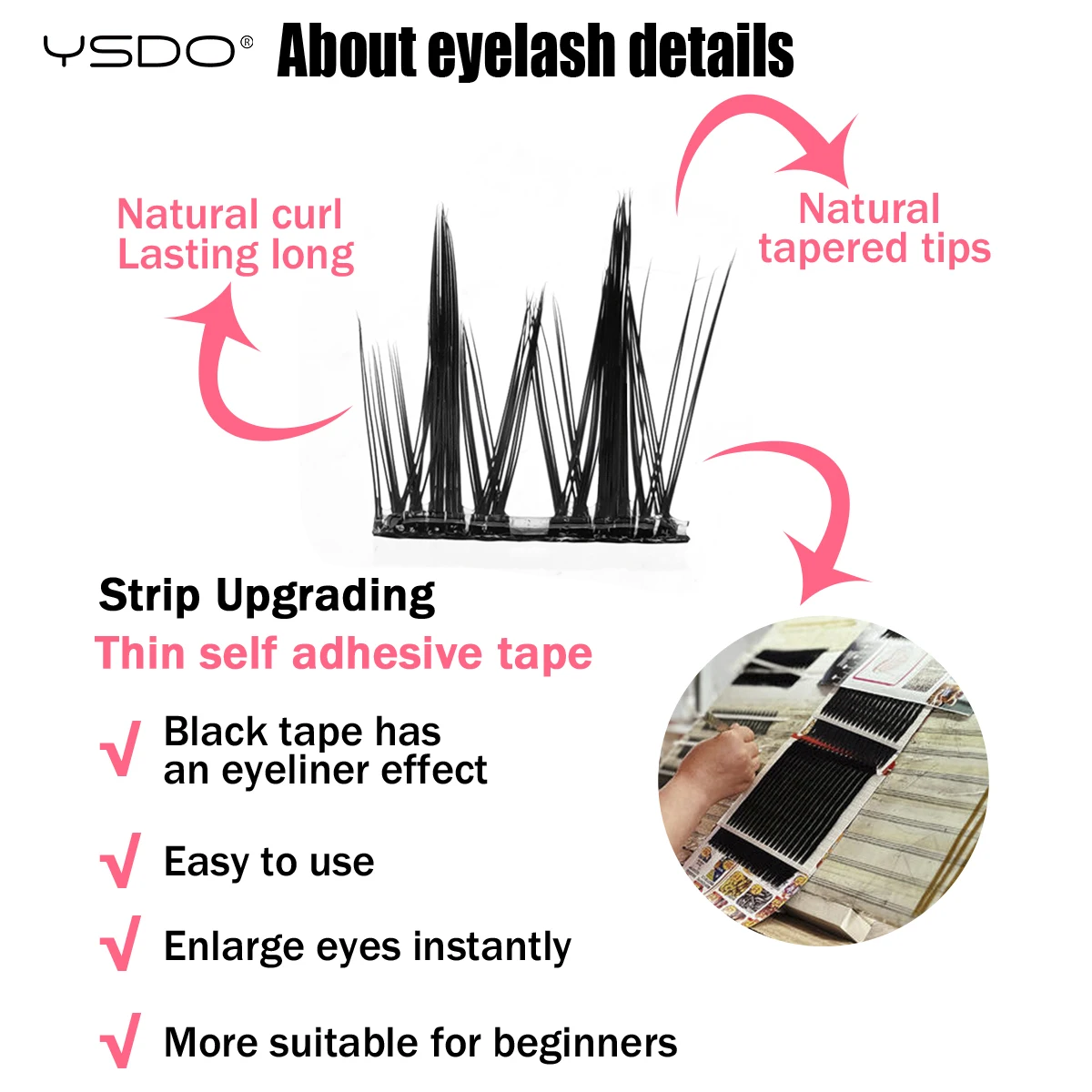 Ysdo 90/100pcs einzelne Wimpern kein Kleber benötigt selbst klebende DIY Cluster Wimpern Make-up-Tool falsche Wimpern Verlängerung Faux Cils