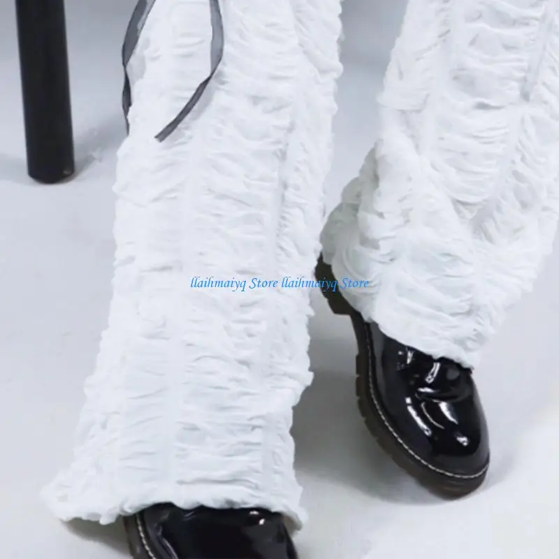 

573B Sweet Knee High Leg Warmers Harajuku Gothic Women Wrinkled Ruched Ribbon Bowknot Foot Covers Loose Socks