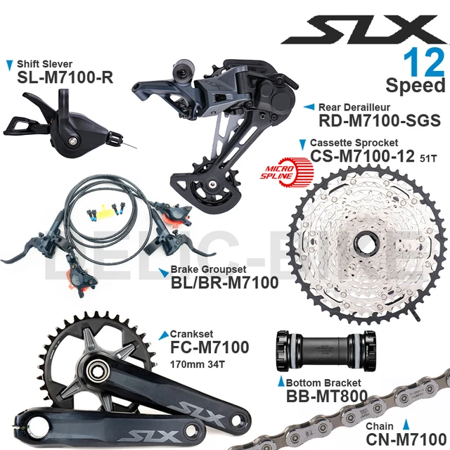 SHIMANO SLX M7100 1x12 prędkości grupa z przerzutką tylnej przerzutki 10-51T kaseta zębatka mechanizm korbowy łańcuch wspornik dolny hamulce