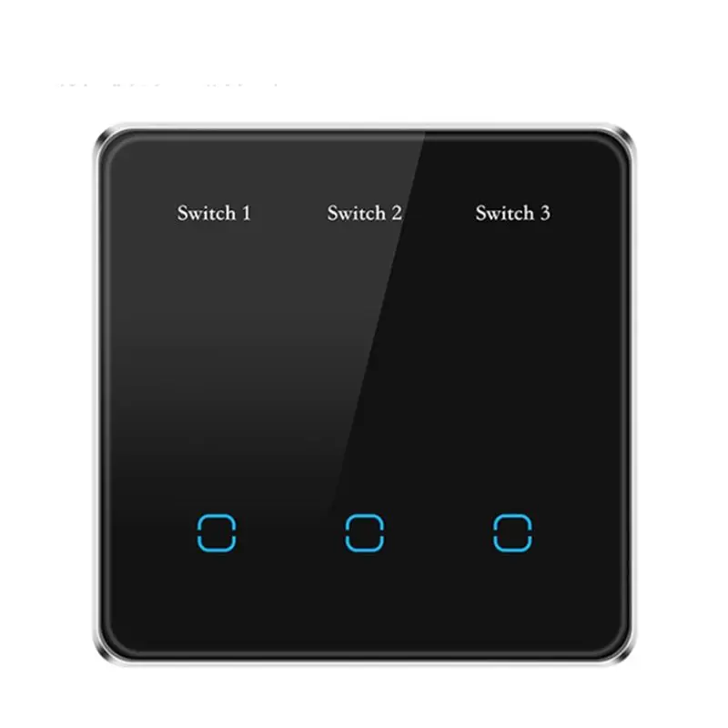 B27B For Google Alexa Compatible Tuya Smart Home Wifi Display Light Switch Glass Touch Switch Three-Way Switch Black