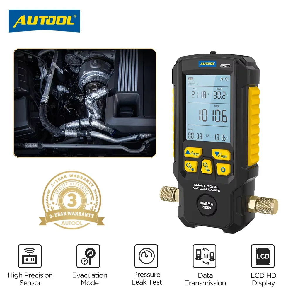 

AUTOOL LM100 Smart Digital Vacuum Gauge Data Transmission Pressure Leak Test Vacuum Pressure Test Kit Automobile Refrigeran Tool
