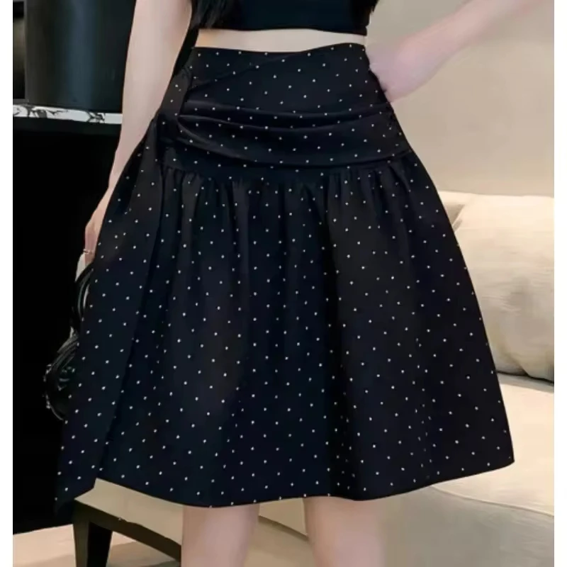 Polka Dot Skirt Women's A-word 2026 Summer Dress Medium Skirt Umbrella Half Big Swing Skirt