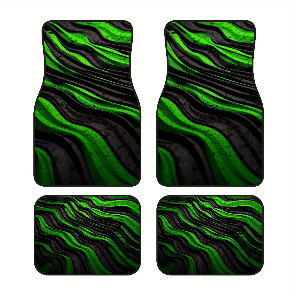 4pcs, Car Mats With A Flowing Green Texture Design, Suitable For Sedans And Suvs, Interior Decor Items That Protect The Vehicle'