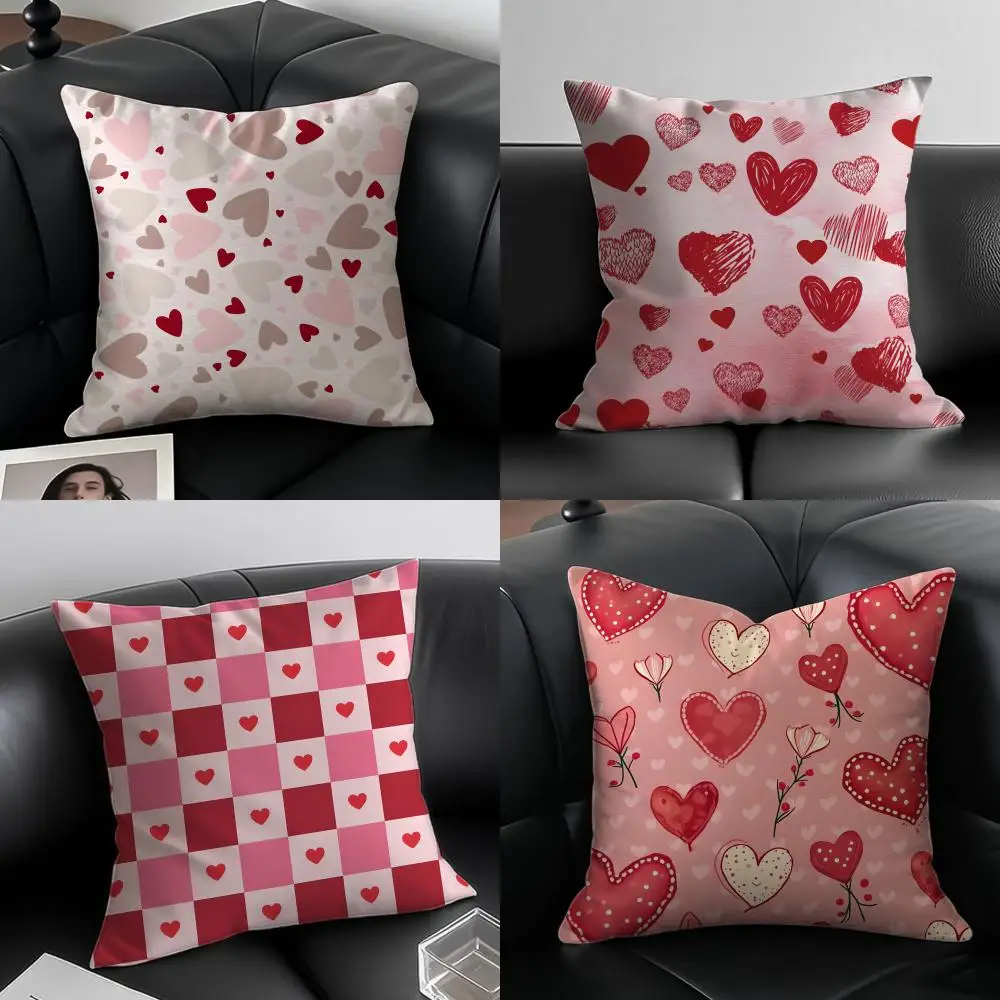Simple Heart Girly Cushion Cover Pillow Case Anti-dustmite Invisible zipper silky plush cushion