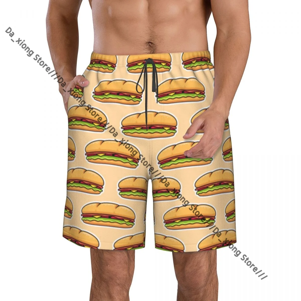 Submarine Sub Sandwich Pattern Quick Dry Swimming Shorts For Men Swimwear Swimsuit Trunk Bathing Beach Wear