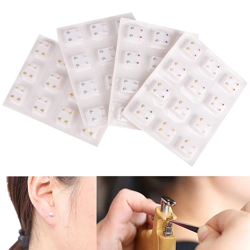 【F】24Pcs Medical Earrings Piercing Tool Ear Stud Surgical Steel Earrings Women