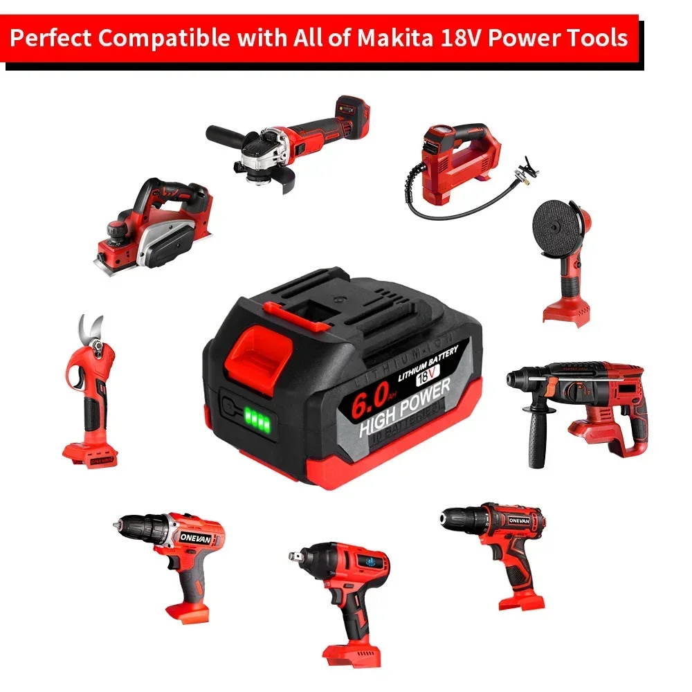 Rechargeable 18V 6.0Ah Lithium Ion With Charger With Display High Capacity For Makita Electric Chain Saw Power Tool Battery