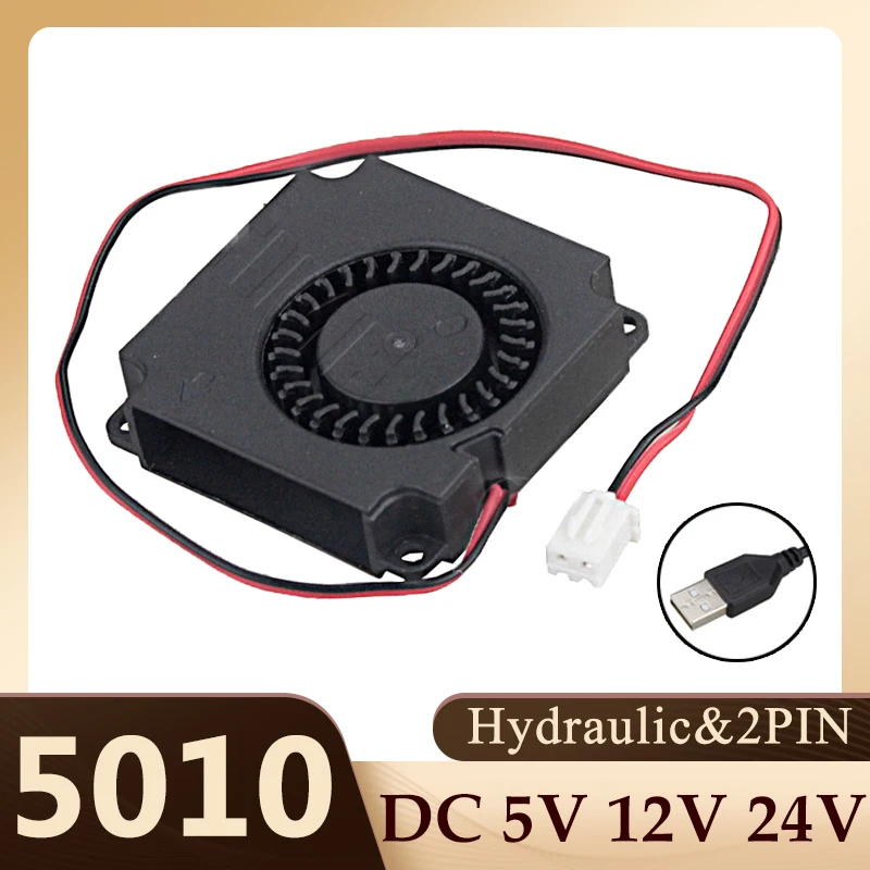 Gdstime 5010 DC 5V 12V 24V Centrifugal Blower Fan 50x50x10mm 2Pin Hydraulic USB Turbo Blower For 3D Printer Instrument Cooling