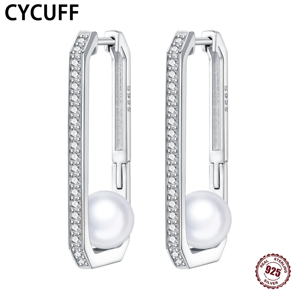 

CYCUFF 2025 New 925 Sterling Silver Inlaid Zircon Square Frame Hoop Earrings Women Earring Jewelry Original Party Fashion Gift