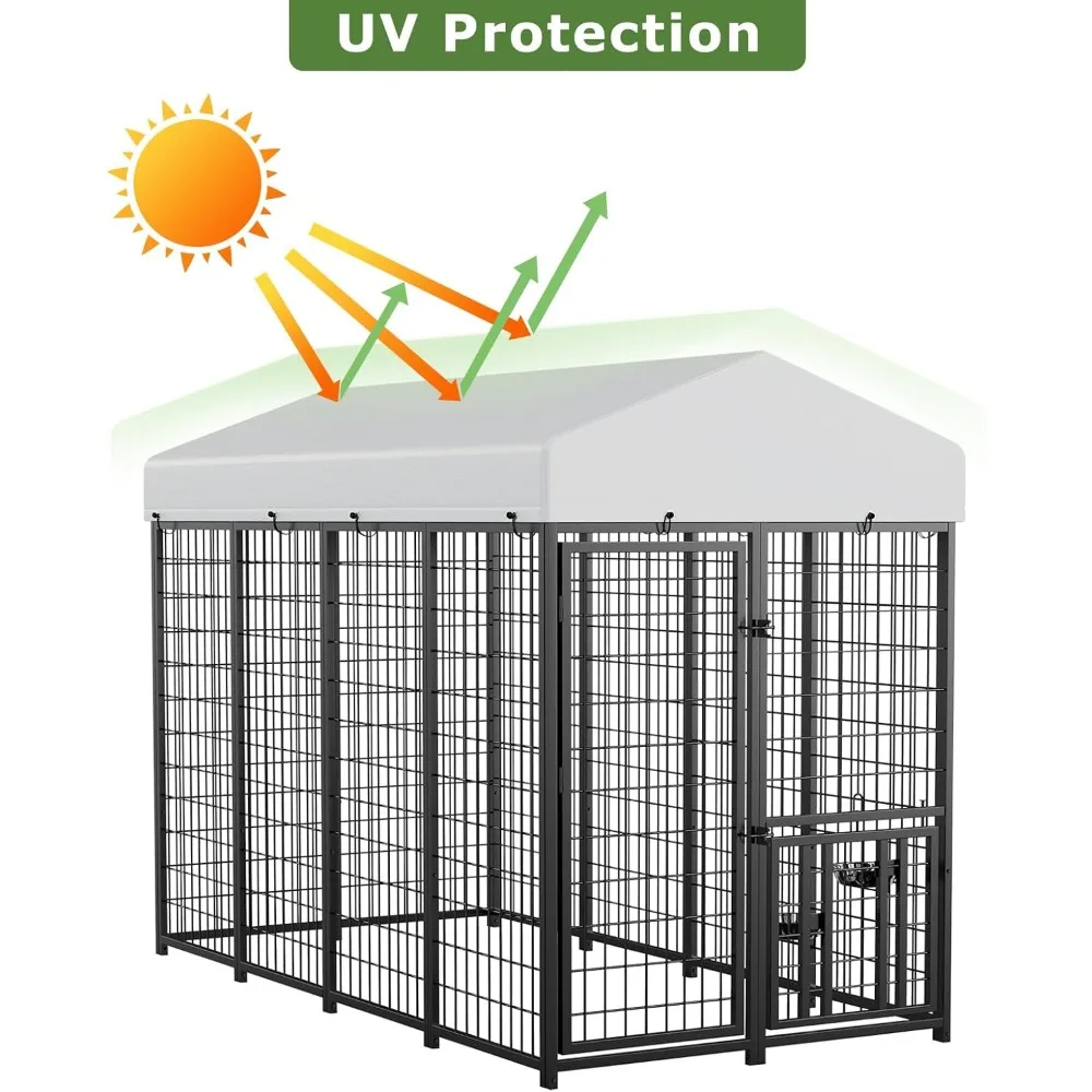 Duża buda dla psa na zewnątrz Długopisy dla psów Obudowa dla zwierząt Hutch Metal Coop Ogrodzenie z pokrowcem (8'L x 4'W x 5,6'H)