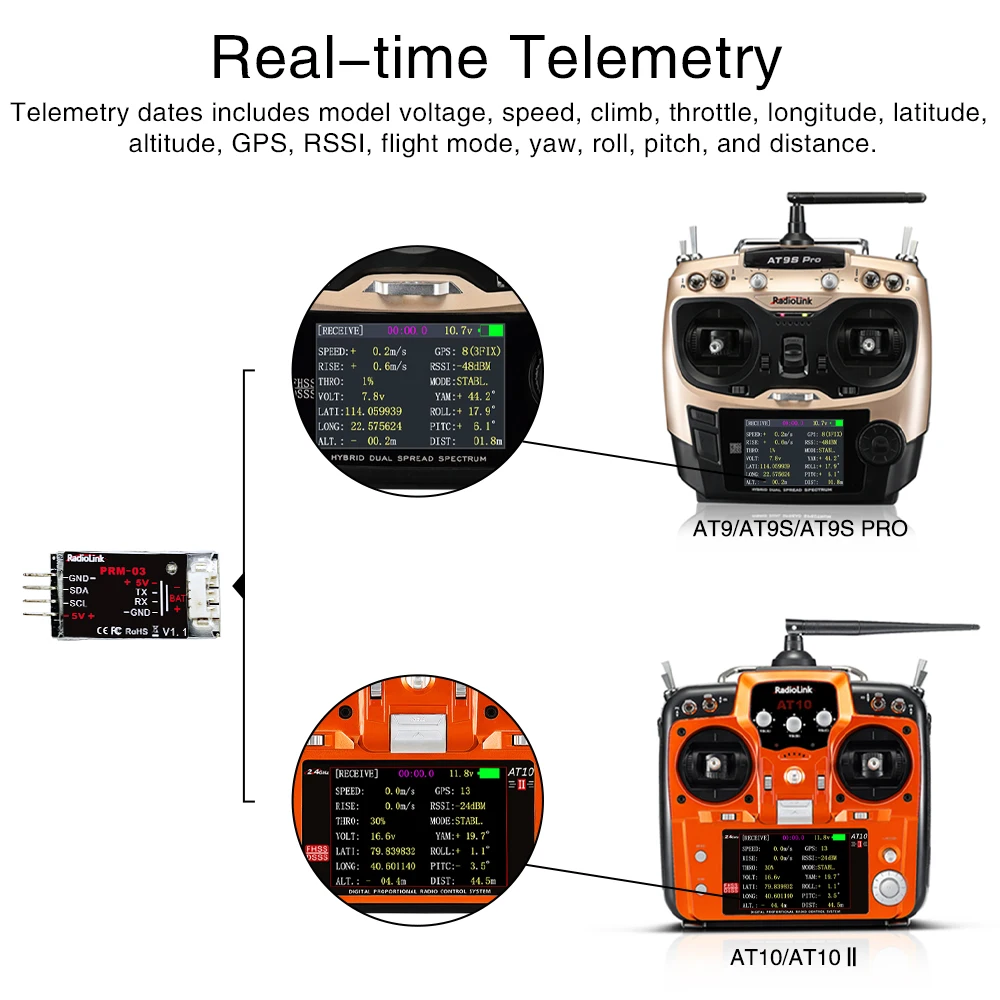 Radiolink PRM-03 OSD Telemetry Sensor Return Flight Information Module for AT9/AT9S/AT9S Pro/AT10/AT10II