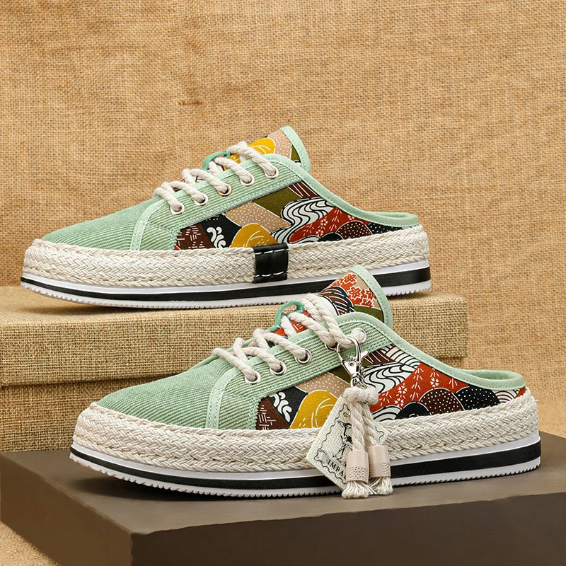 

High Quality Men Half Slippers Sandals Comfortable Casual Shoes for Men Fashion Sneakers Anime Men Slides Footwear Straw Weaving