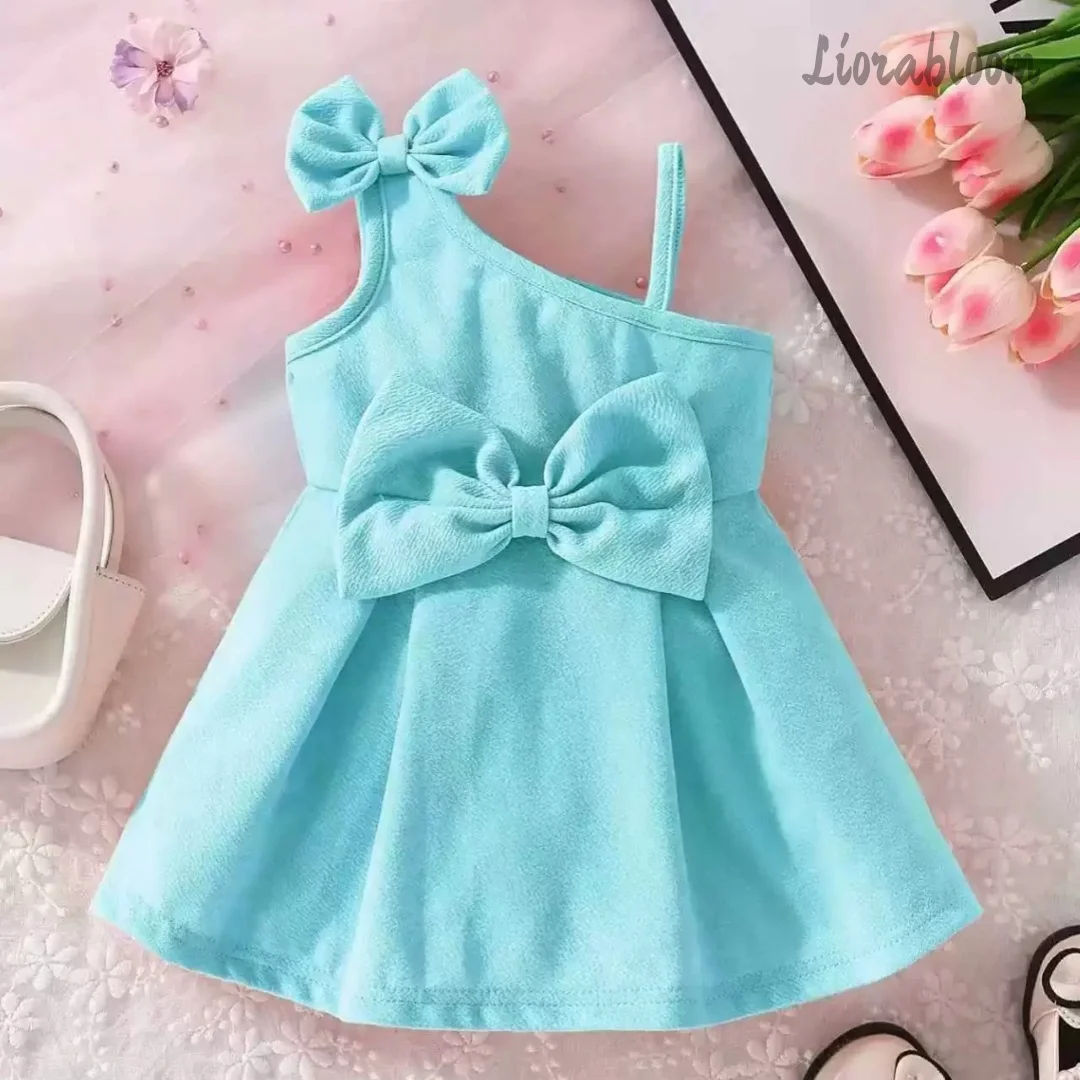 

Blue Everyday Princess Dress Strappy Formal Gown Bow Accent Flower Girl Dress Party Dress Elegant Formal Wear Wedding Attire