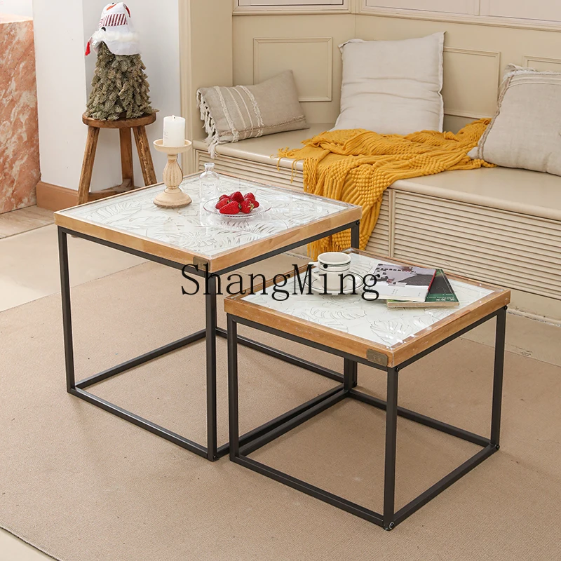 

CL solid wood small square table coffee table living room modern simplesize combination bed and breakfast balcony tea table