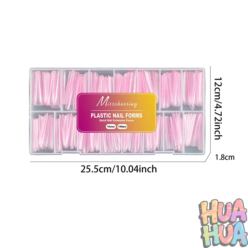 2025 هوا YY 150 قطعة أشكال مزدوجة لجل الأظافر أشكال أظافر ناعمة قوالب أكريليك غطاء كامل أظافر صناعية نصائح مانيكير تمديد هوا هوا