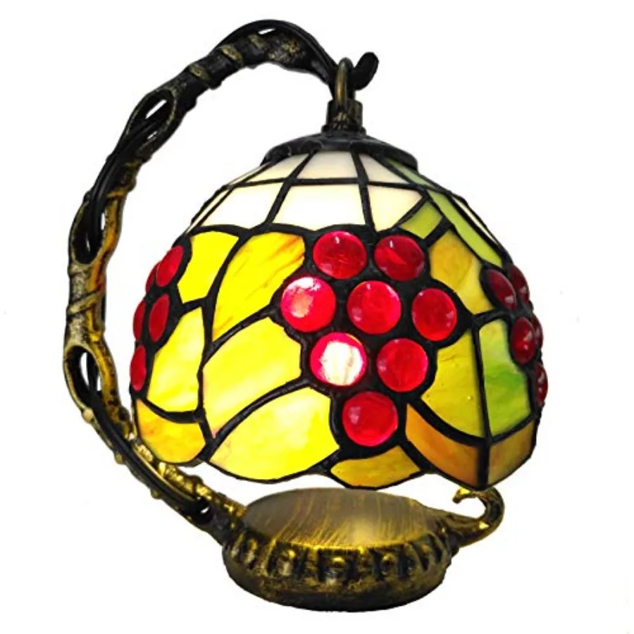 

L10554 Grapes Tiffany Style Stained Glass Mini Table Lamp Night Light for Bedside Living Room, 7-inch Tall