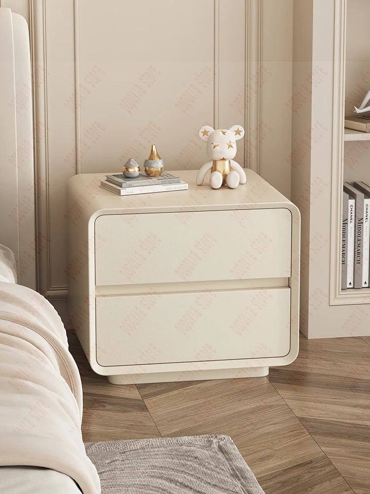 

Solid Wood Bedside Table Cream Wind Storage Simple Modern Small Cabinet Household Bedroom Light Luxury Small Locker