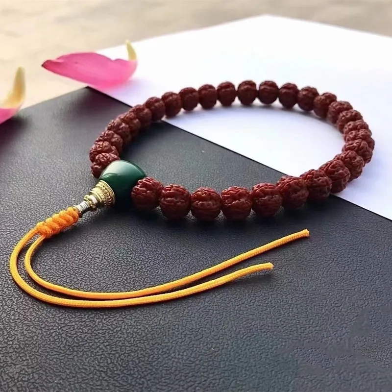 

Natural Brushed Patina Jade Flower King Small Vajra Bodhi Men and Women Buddhist Beads Bracelet Five-Petal