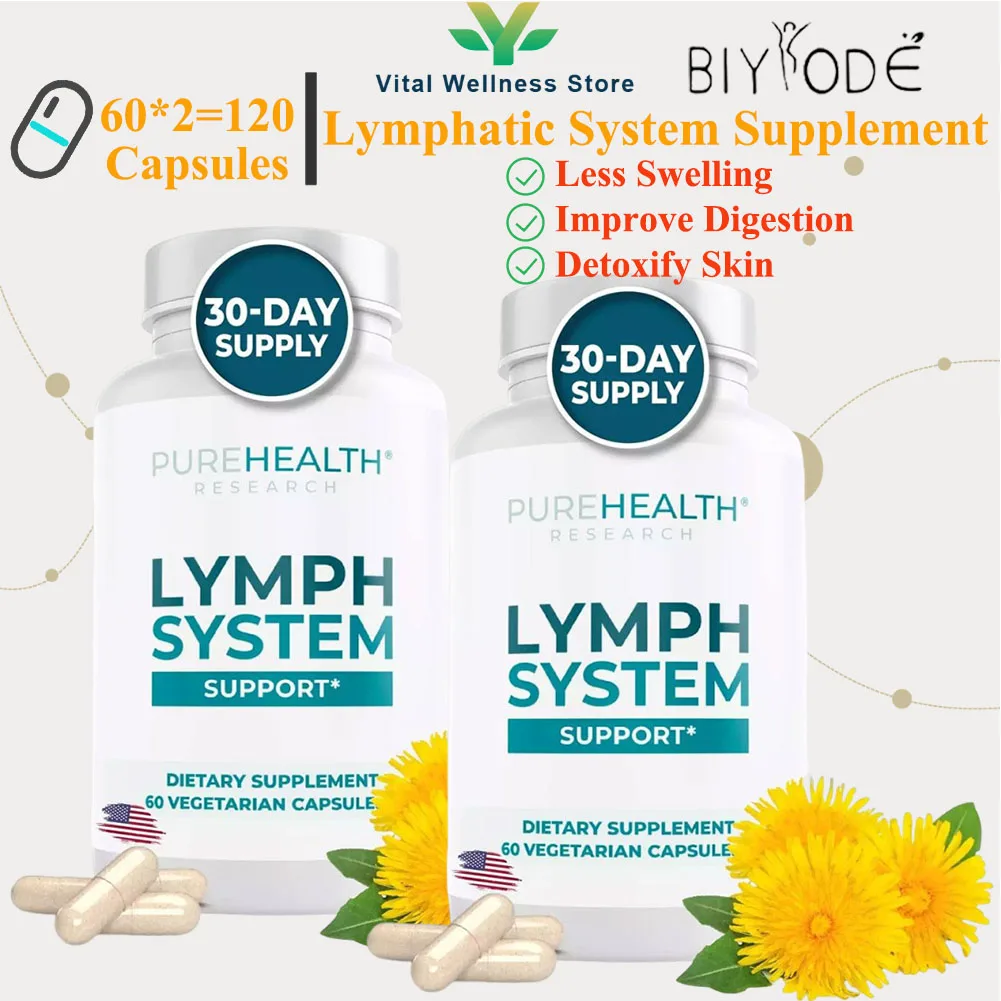 Suplemento de soporte para sistema linfático de 2 botellas: producto de soporte linfático con extracto de diente de león Suplemento de soporte para sistema linfático