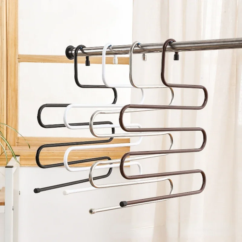5 Layers S-shaped Pants Hanger Multifunctional Anti-skid Stainless Steel Pants RackWardrobe Storage Scarf Rack lron Pants Rack