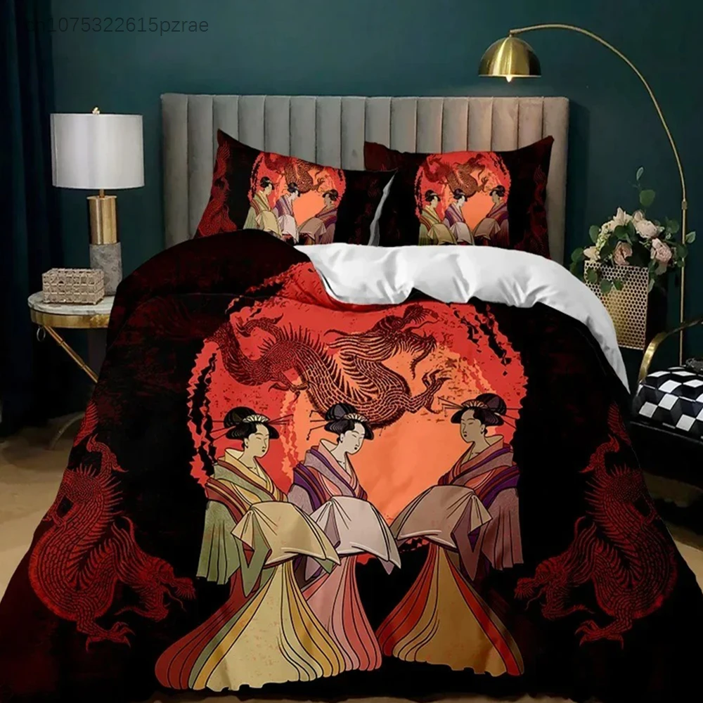 Japanese Element Duvet Cover Set Geisha Japanese Culture Theme Twin Bedding Set Double Queen King Size Polyester Qulit Cover