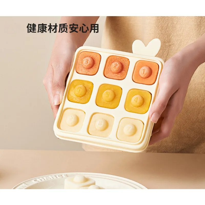 

Baby Food Box with Lid Ice Tray, Food Grade Storage, Ice Cube Mold, High Temperature Resistant, Multi-Grid, Soft Silicone