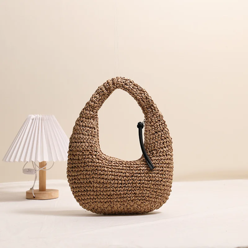 

Solid Beach Shoulder Bag Holiday Travel Handbag Boho Shoulder Purse for Women Summer Straw Knitting Bag Hollow Out Tote Bag