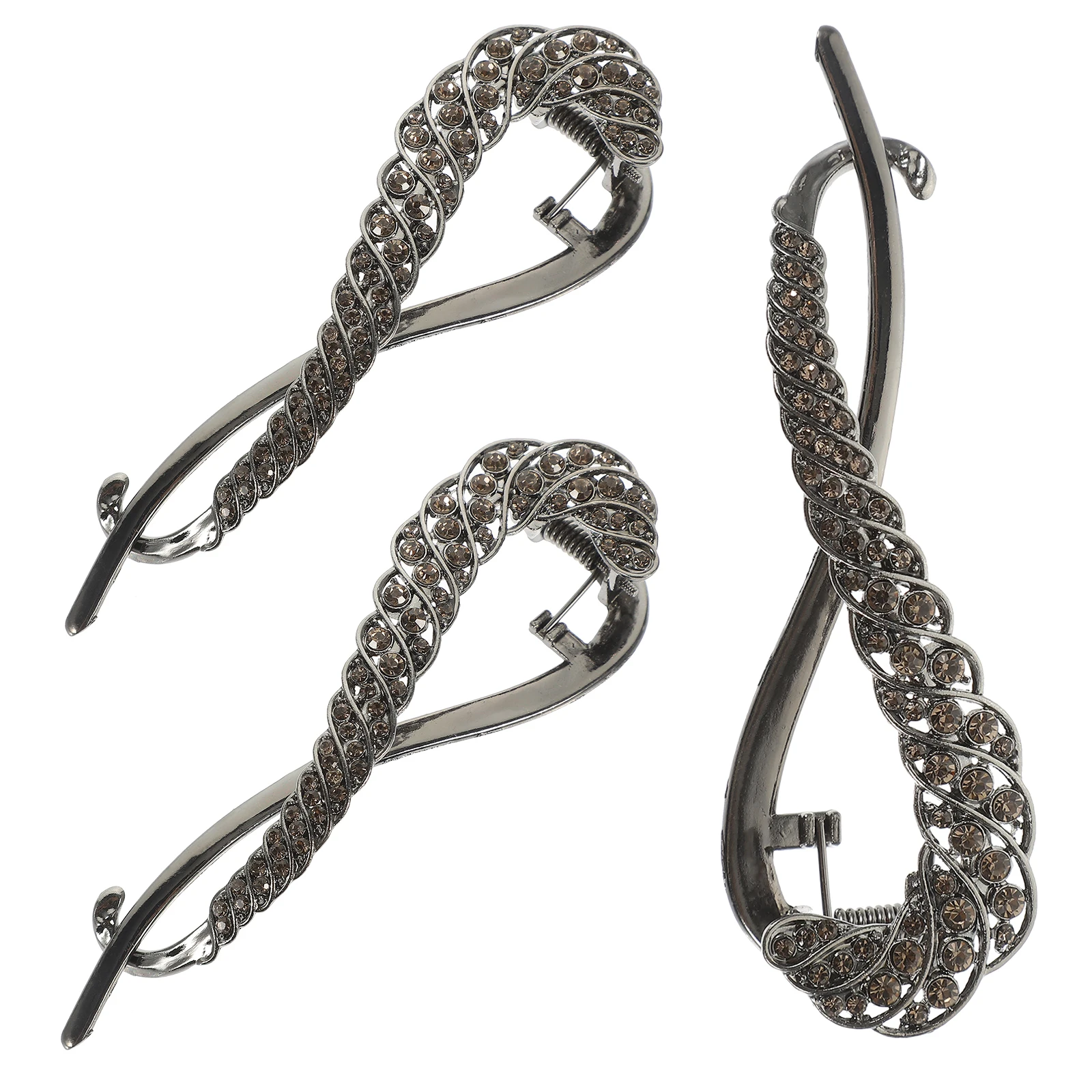

3 Pcs Rhinestone Hair Clips for Women Large Twisted French Alloy Styling Accessories Black Color Thin Fine Hair